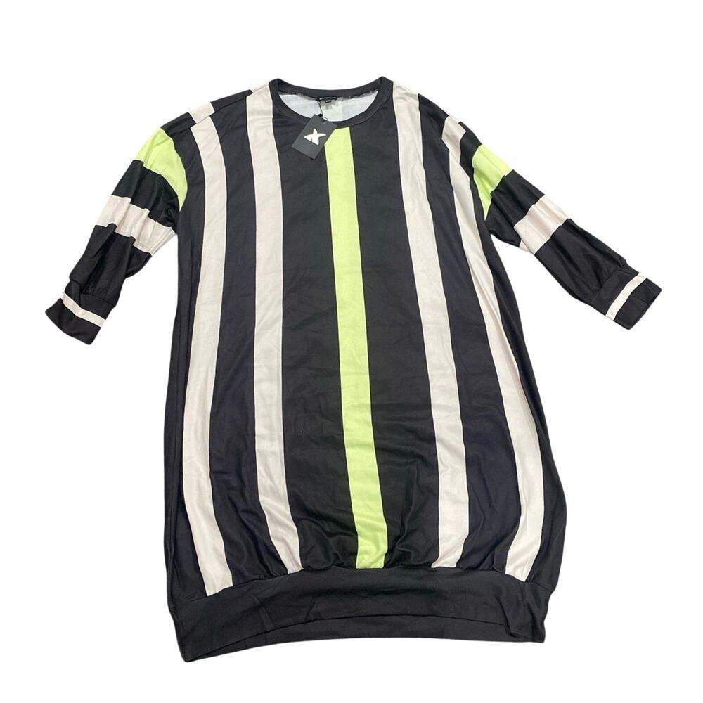 XPlusWear Vertical Striped Long Sleeve Sweatshirt Dress, Size 2XL